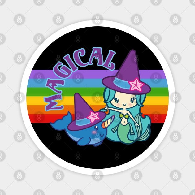 Magical Mermaid and Narwhal Magnet by Ellador